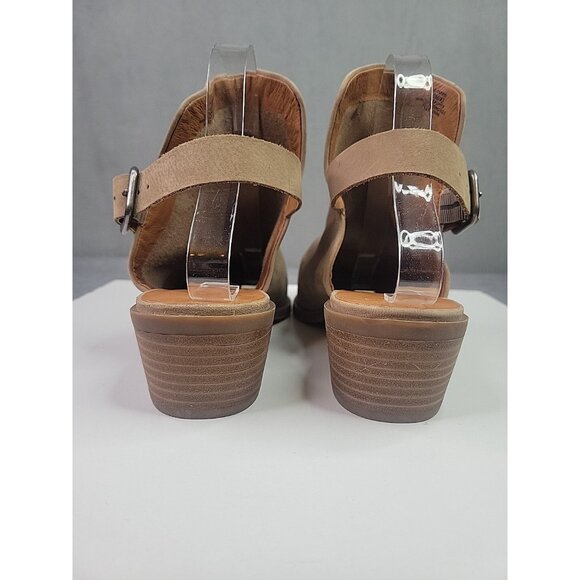 Lucky Brand Shoes Womens Sz 10 Farryn Tan Sling Back Bootie Block Heel Boho, EUC - Picture 5 of 11